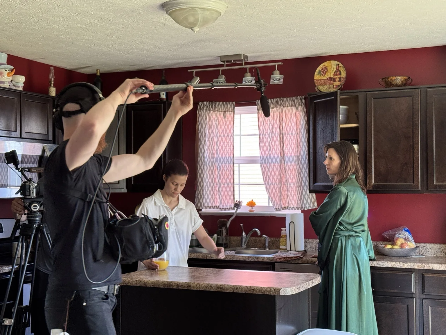 Crew working on a kitchen scene